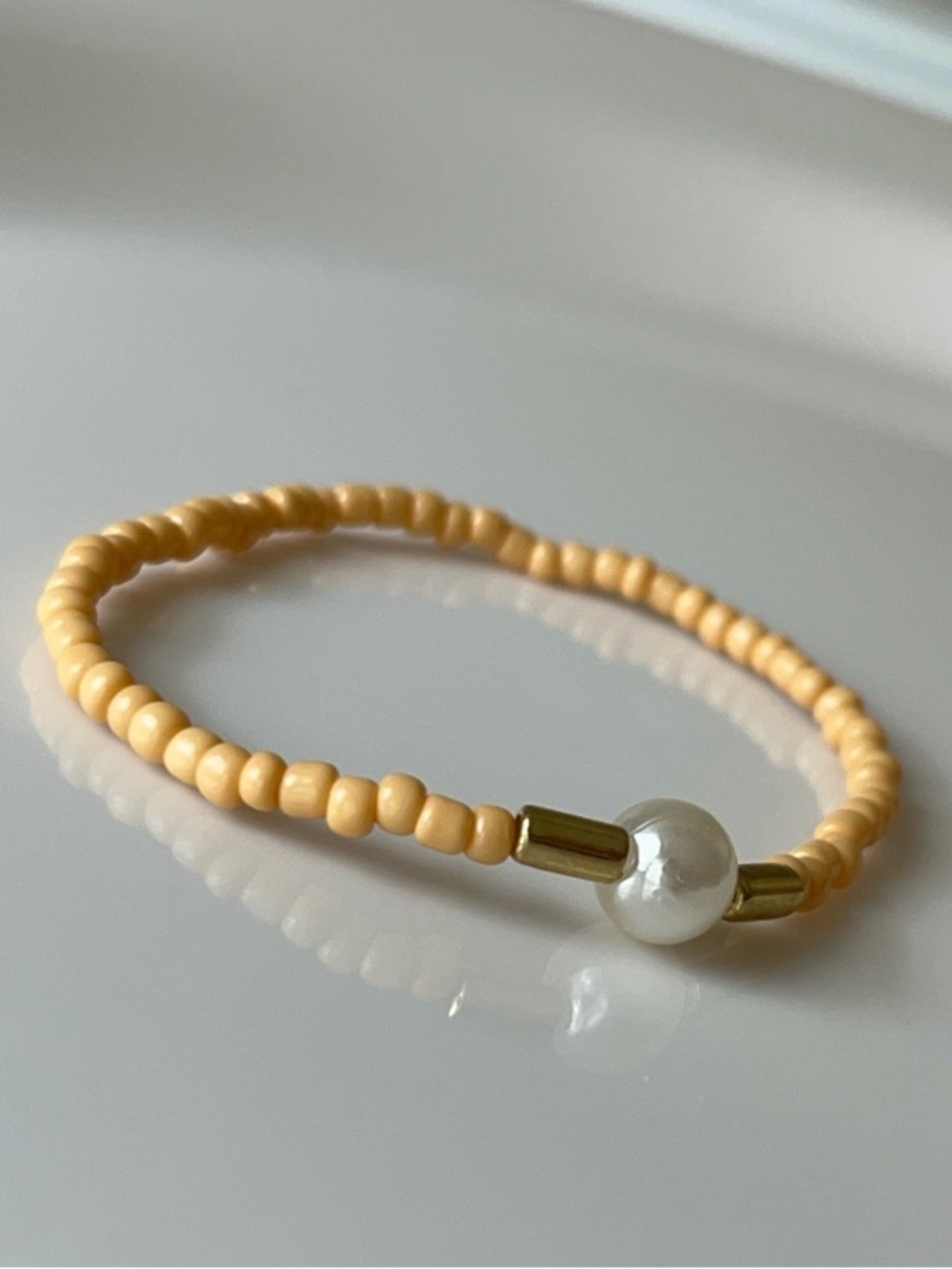 Pearl Accent Peach Beaded Stretch Bracelet - Women Jewelry